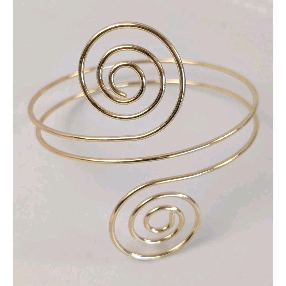 Gold Tone Spiral Arm Cuff Bracelet Upper Arm Swirl Wire Boho Statement